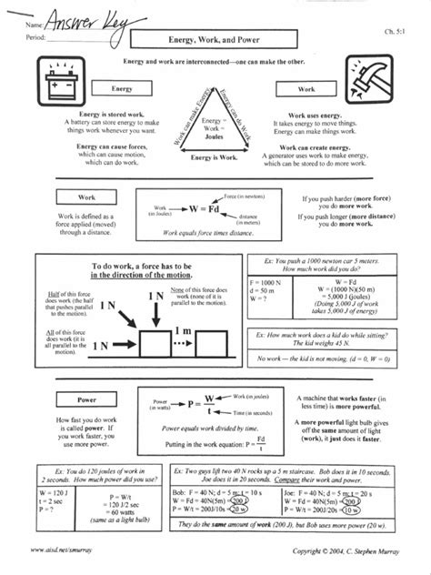 work and energy worksheet with answers